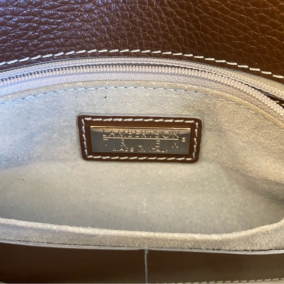 Lambertson Truex leather handbag. Brown with blue trim. - Picture 9 of 14
